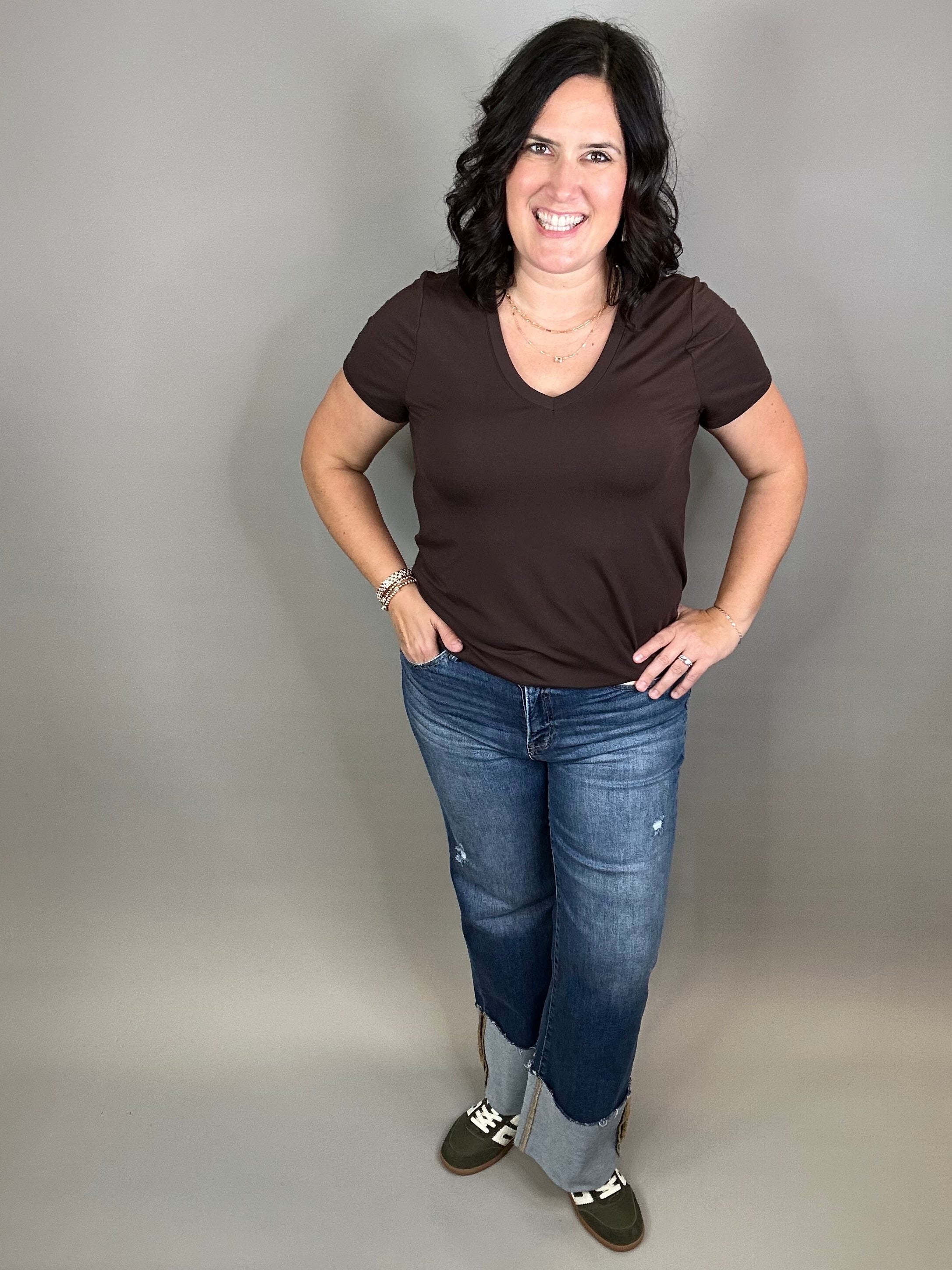 Dark Ankle Wide Cuffed Jeans Bottom- Pants RISEN