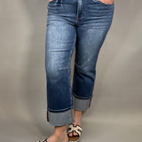 Dark High Rise Straight Cuff Hem Jeans Bottoms - Pants RISEN