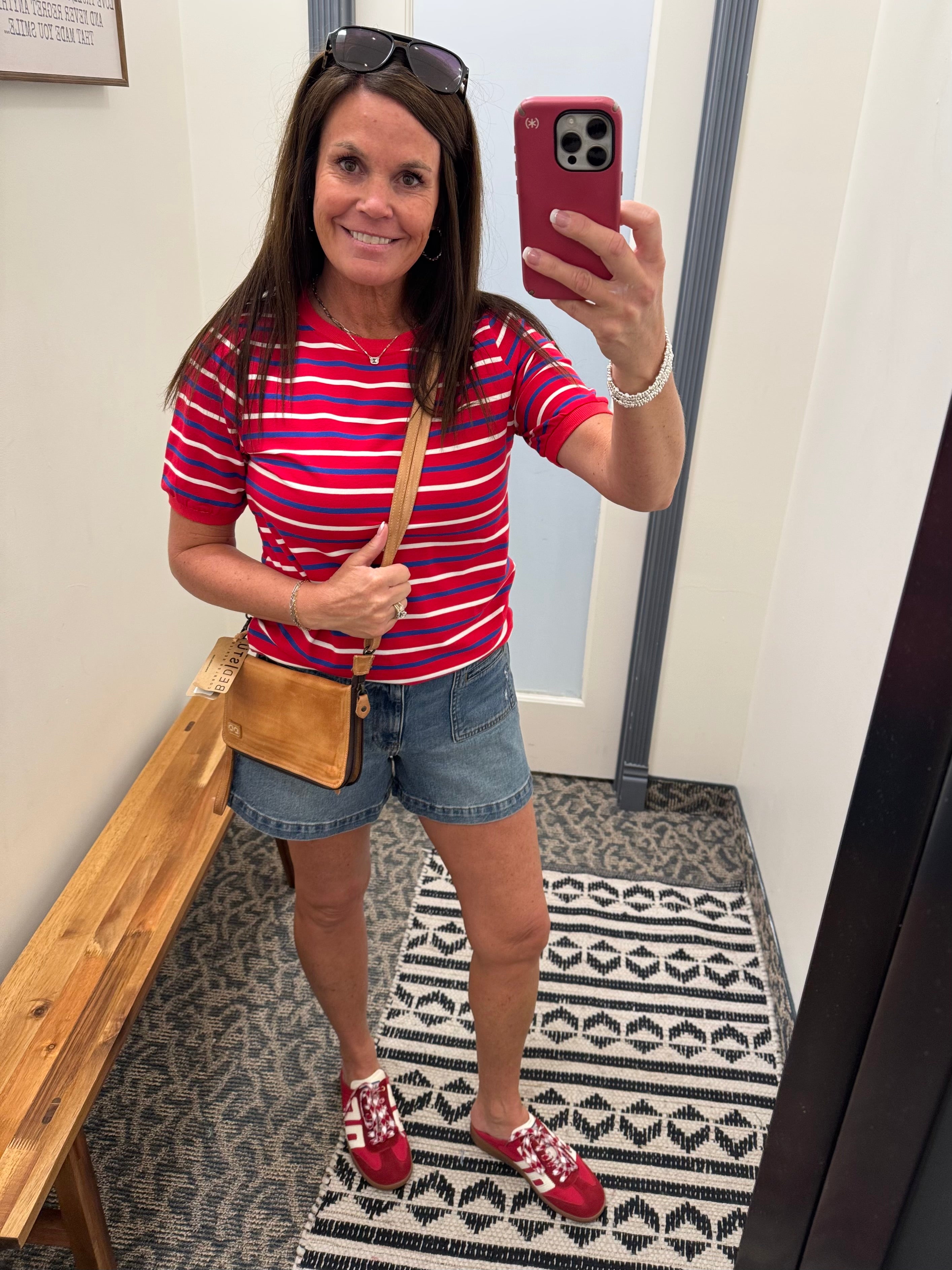 Red Stripe Crew Neck Top - Tee STACCATO