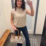 Taupe Cloudy Knit Muscle Tee Top - Tee TRES BIEN