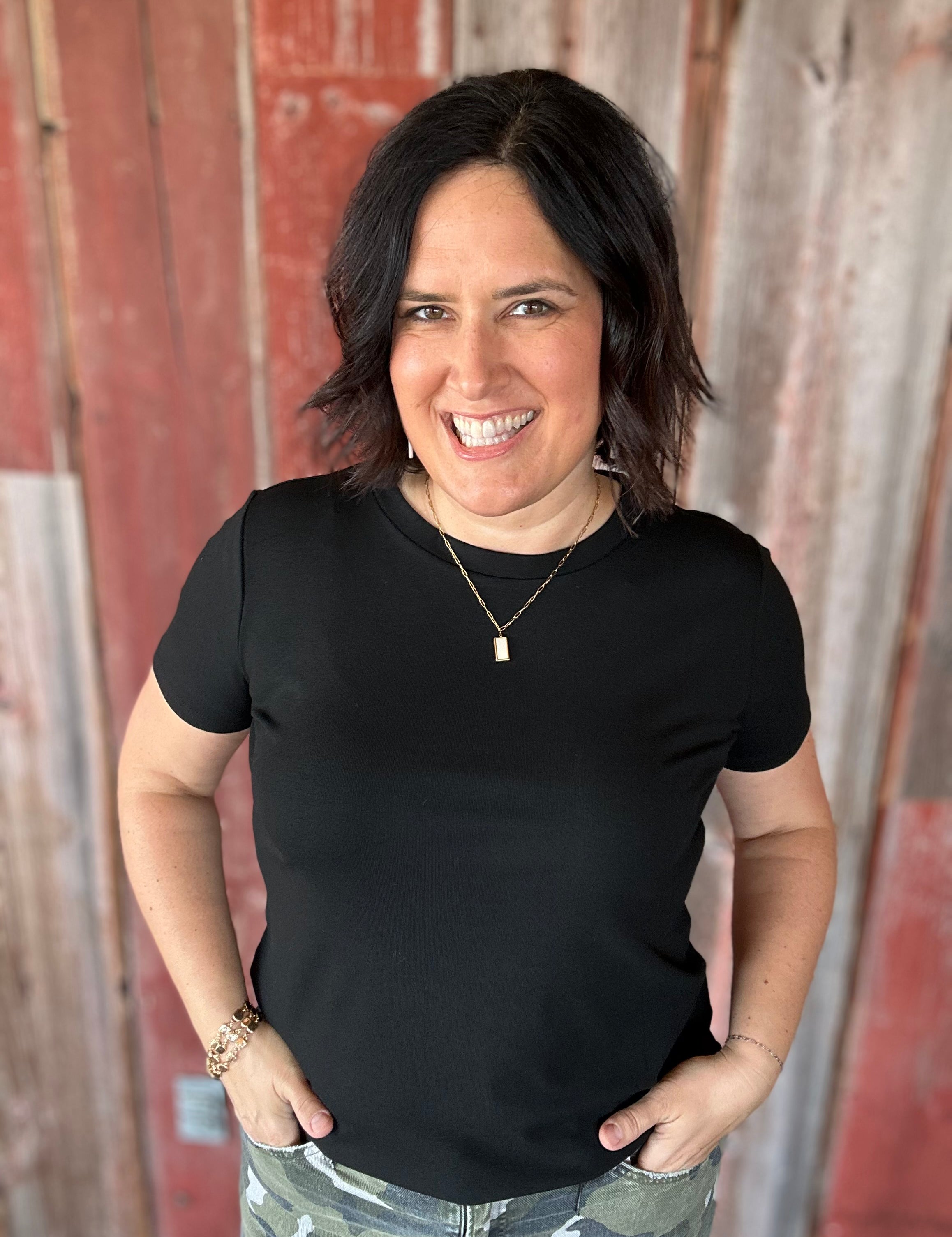 Black Crew Neck Top Top - Tee STACCATO