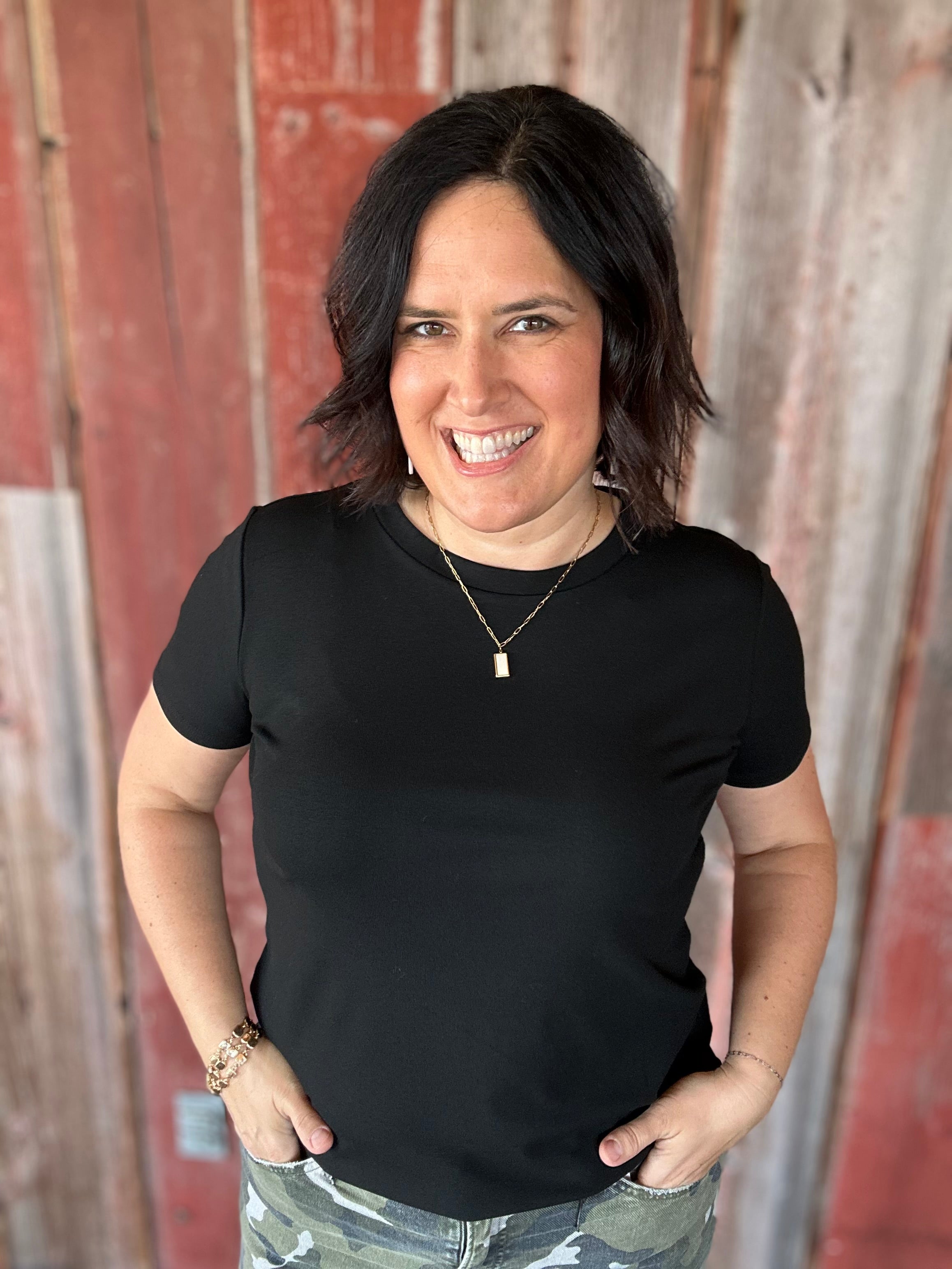 Black Crew Neck Top Top - Tee STACCATO