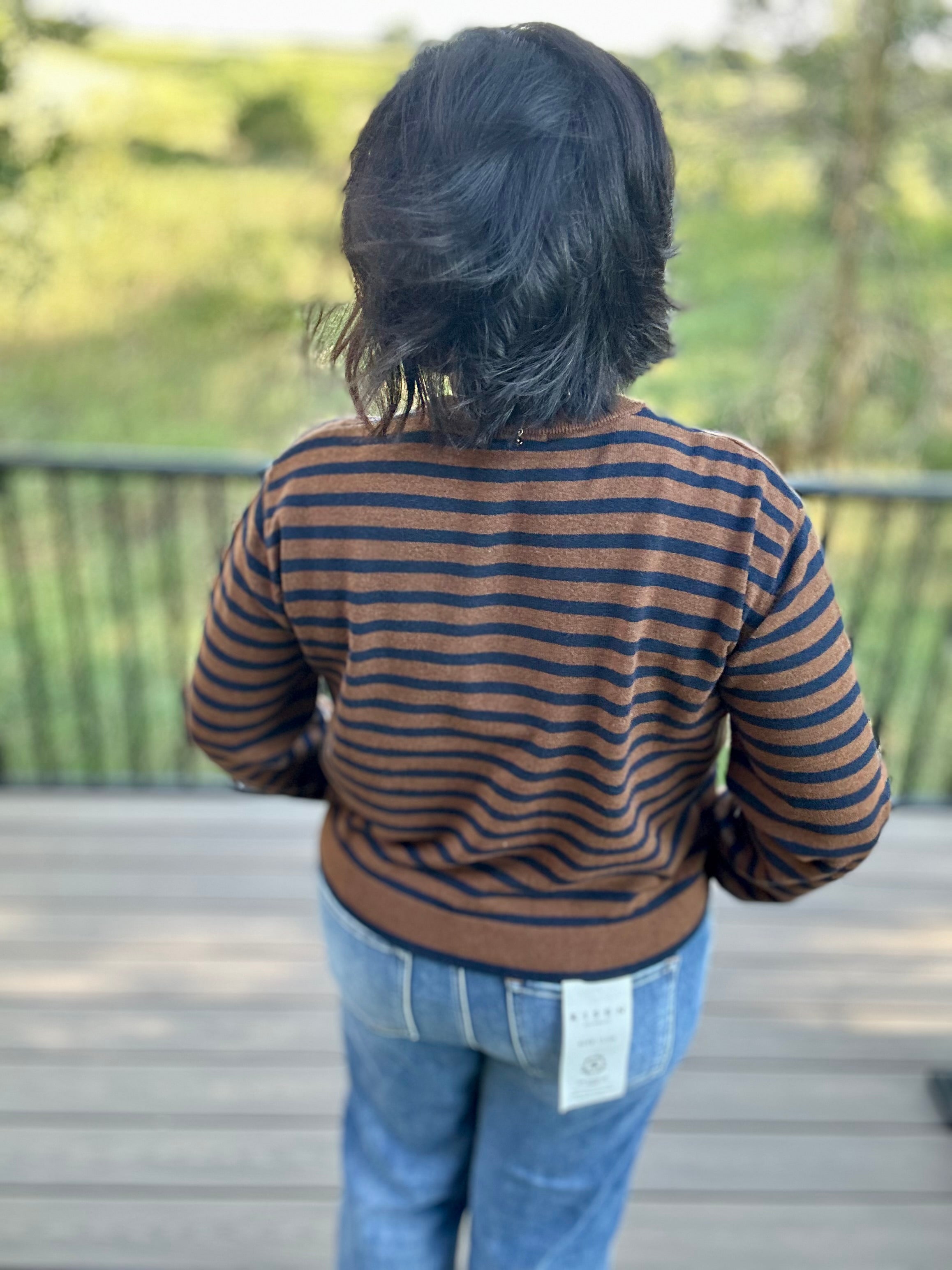 Navy & Brown Stripe Sweater Top - Sweater Mod Ref