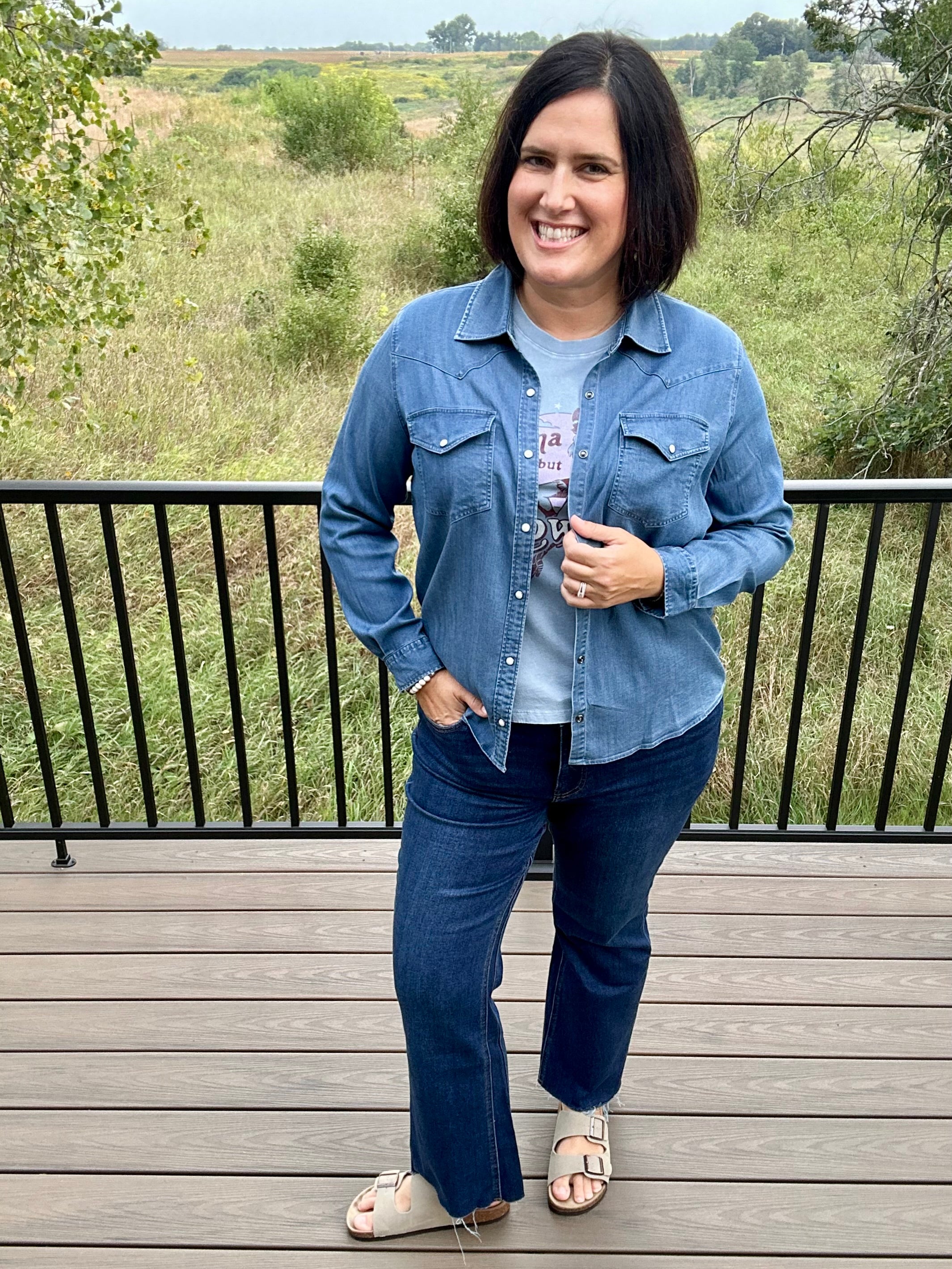 Magnolia Western Stretch Chambray Shirt Tops - Button Ups FLAG AND ANTHEM