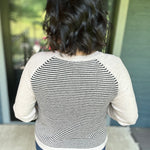 Taupe & Black Stripe Raglan Crew Sweater Top - Sweater STACCATO