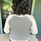 Taupe & Black Stripe Raglan Crew Sweater Top - Sweater STACCATO