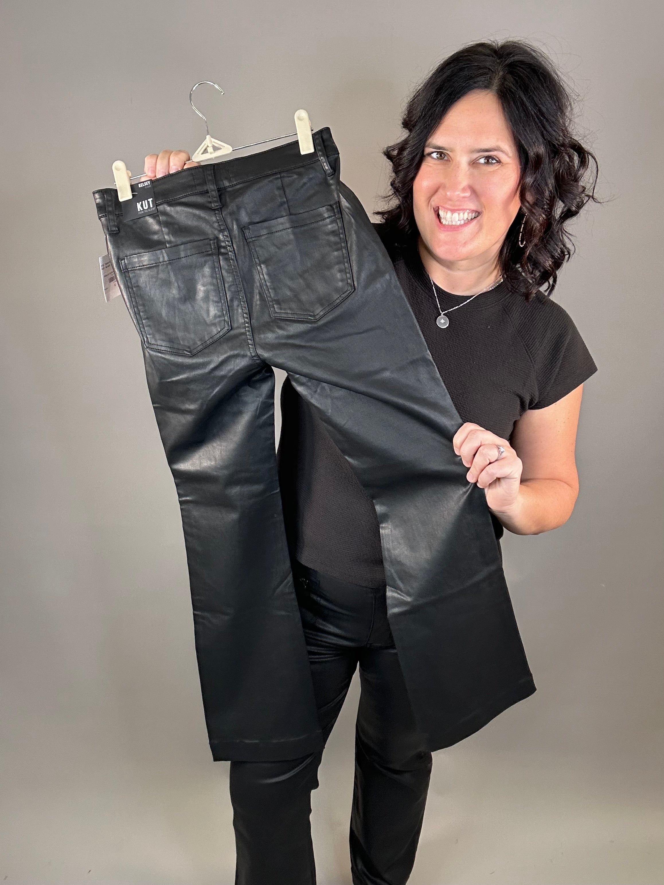 Black Kelsey Coated Flare Bottoms - Pants KUT FROM THE KLOTH