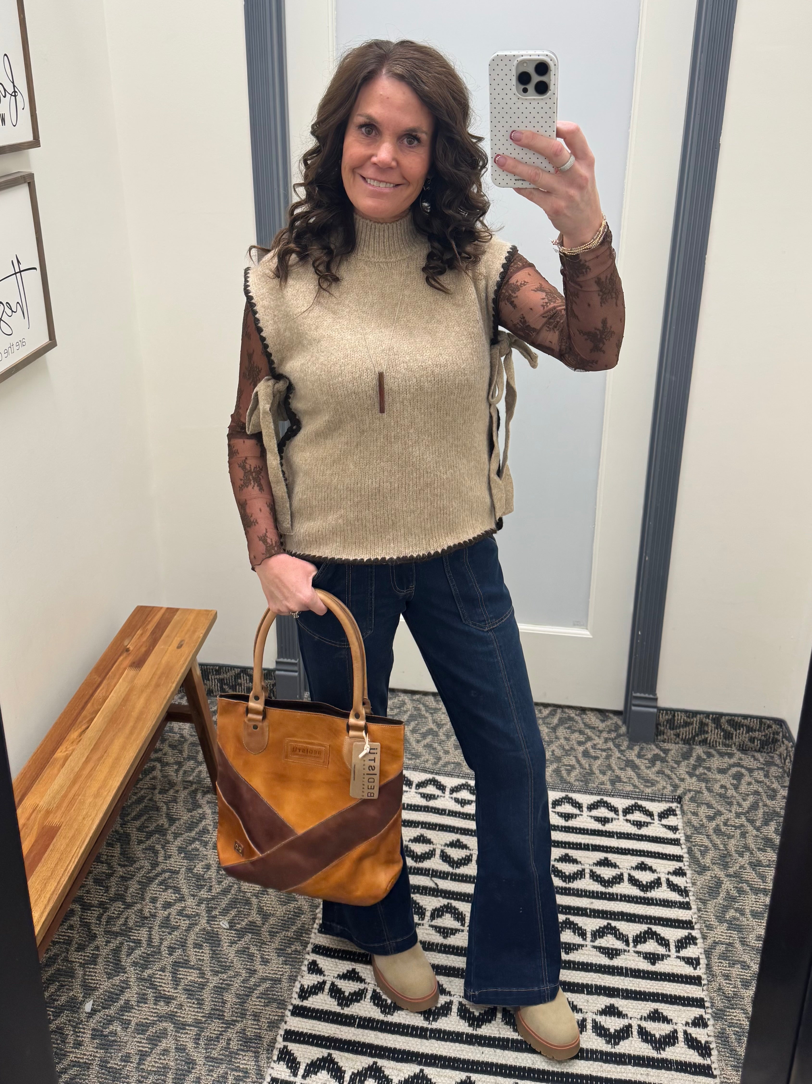 Taupe Mock Neck Side Tie Vest Top - Sweater SUNDAY EDITION