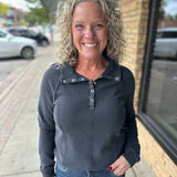 Black Adrianna Snap Front Pullover