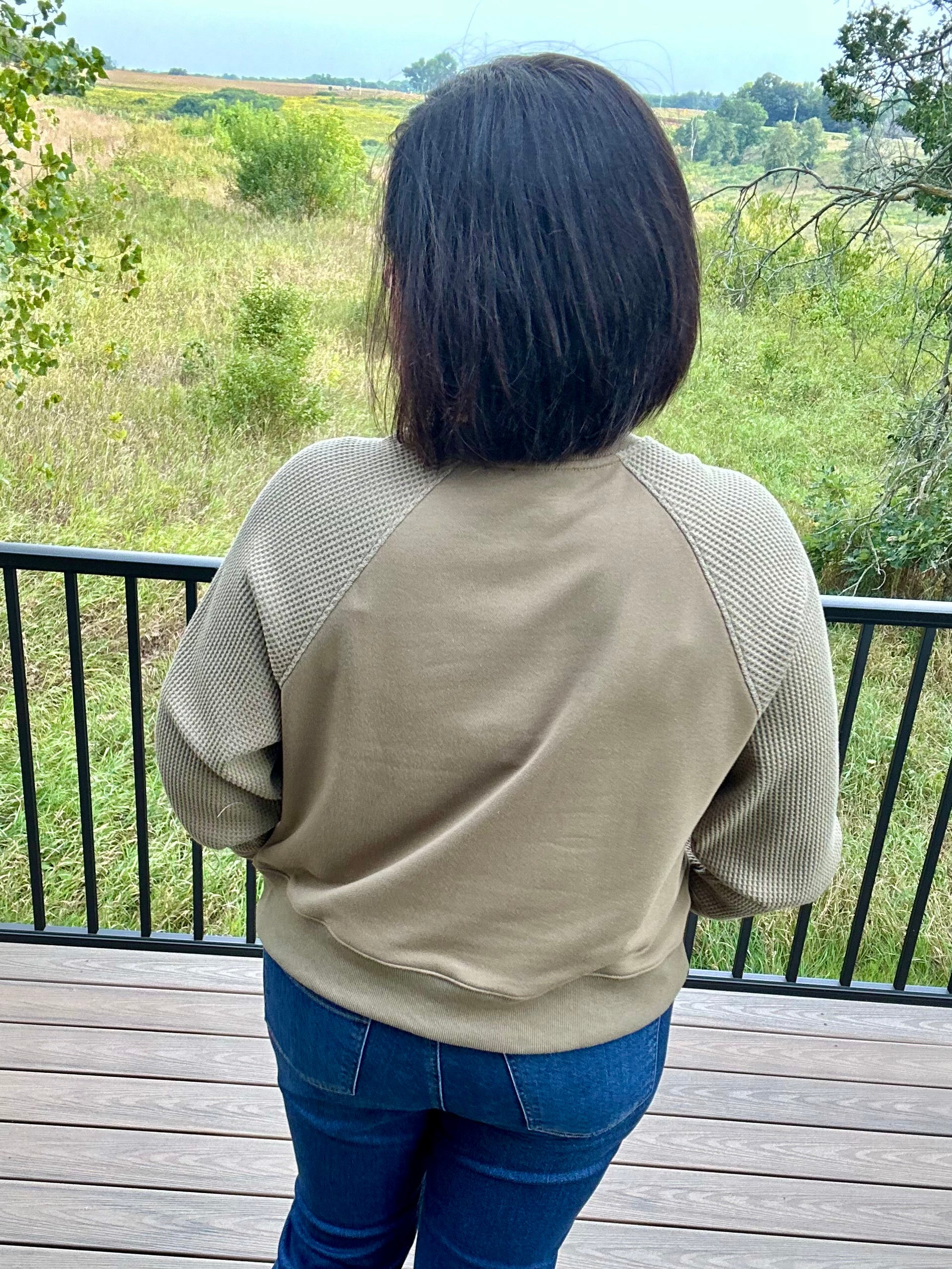 Army Green Mixed Waffle Knit Top Top - Sweatshirt TRES BIEN