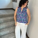 Royal Blue Multi Lizzy Top Tops- Blouses DEAR SCARLETT