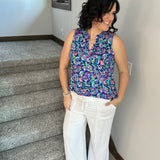 Royal Blue Multi Lizzy Top Tops- Blouses DEAR SCARLETT