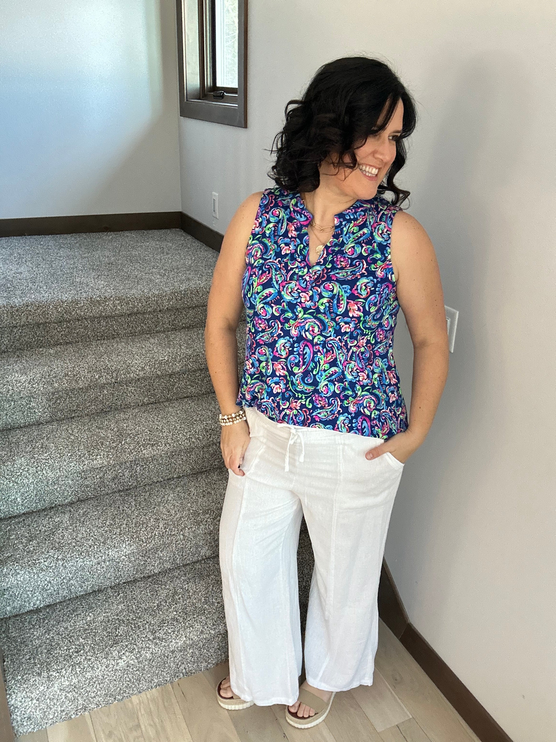 Royal Blue Multi Lizzy Top Tops- Blouses DEAR SCARLETT