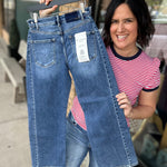 Dark High Rise Crop Barrel Jeans Bottom- Pants RISEN