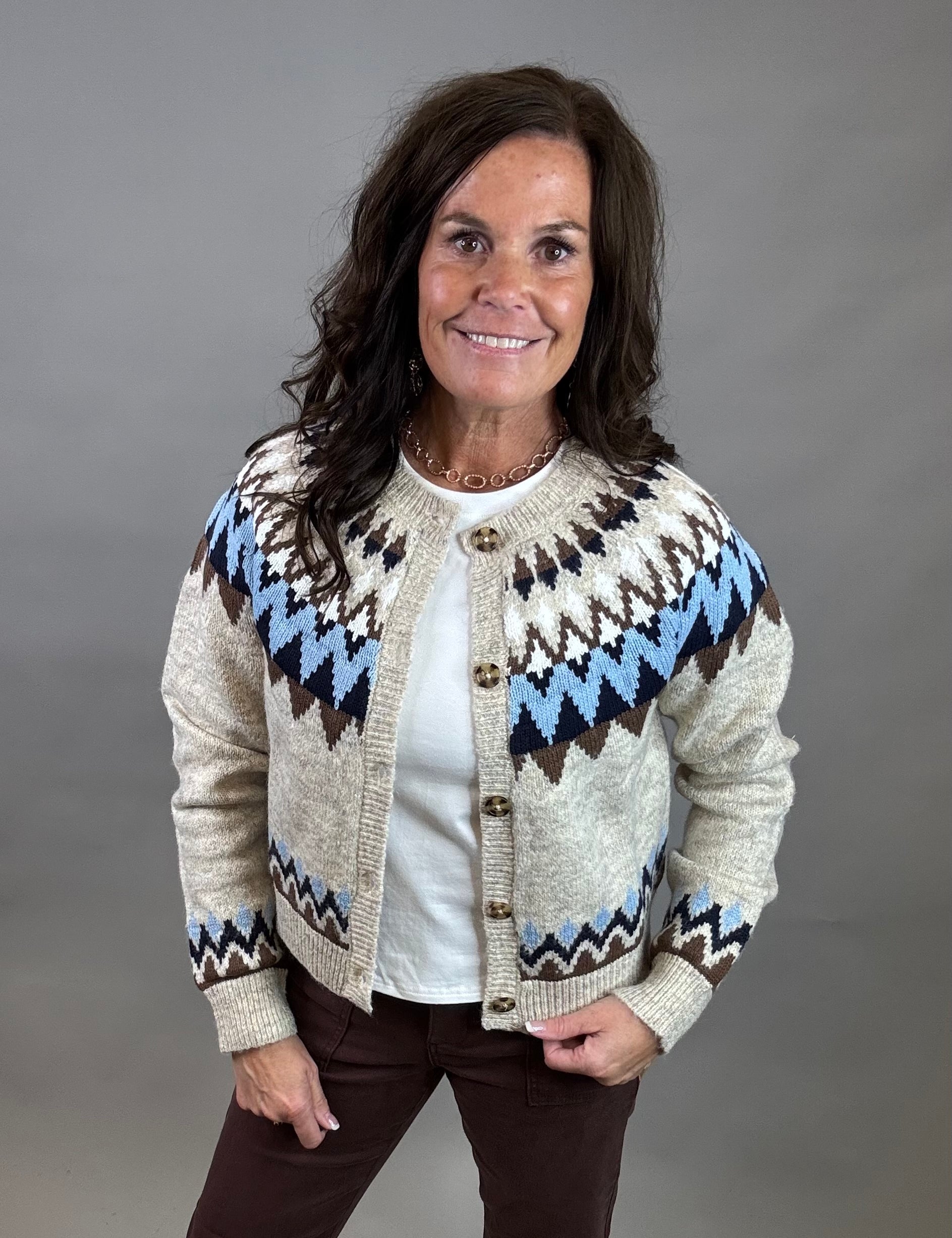Oatmeal/Navy Odessa Fair Isle Sweater Top - Sweater FLAG AND ANTHEM