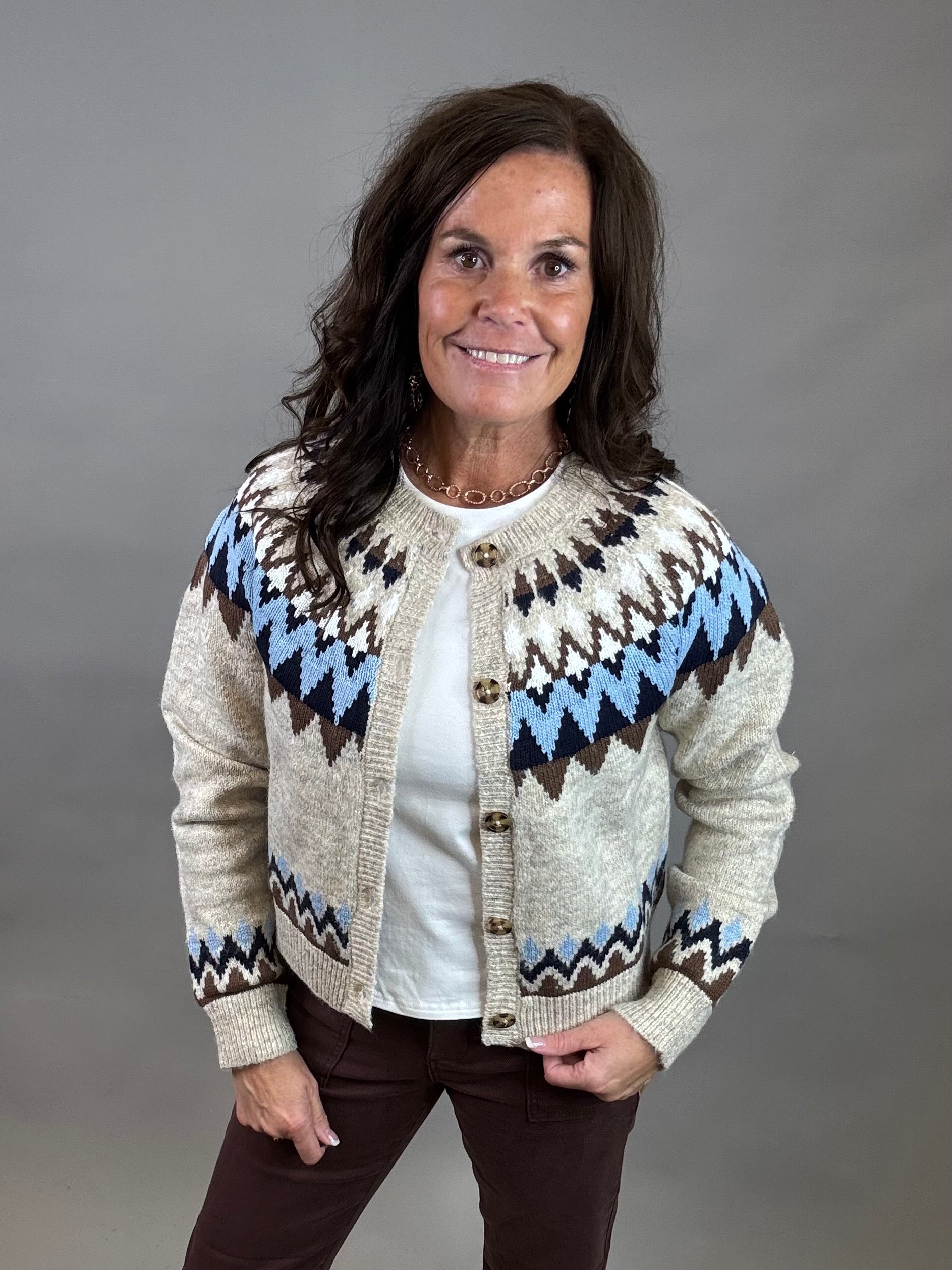 Oatmeal/Navy Odessa Fair Isle Sweater Top - Sweater FLAG AND ANTHEM