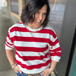 Red/White Striped Sweatshirt Top - Sweatshirt JODIFL