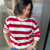 Red/White Striped Sweatshirt Top - Sweatshirt JODIFL