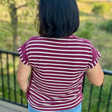 Wine Cream Stripe Cloud Knit Top
