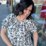 Taupe Bubble Sleeve Swing Top Tops- Blouses DOE & RAE