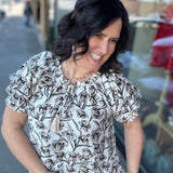 Taupe Bubble Sleeve Swing Top Tops- Blouses DOE & RAE