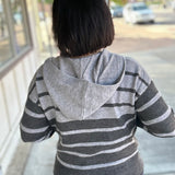 Charcoal Color Block Button Hoodie Top - Sweater STACCATO