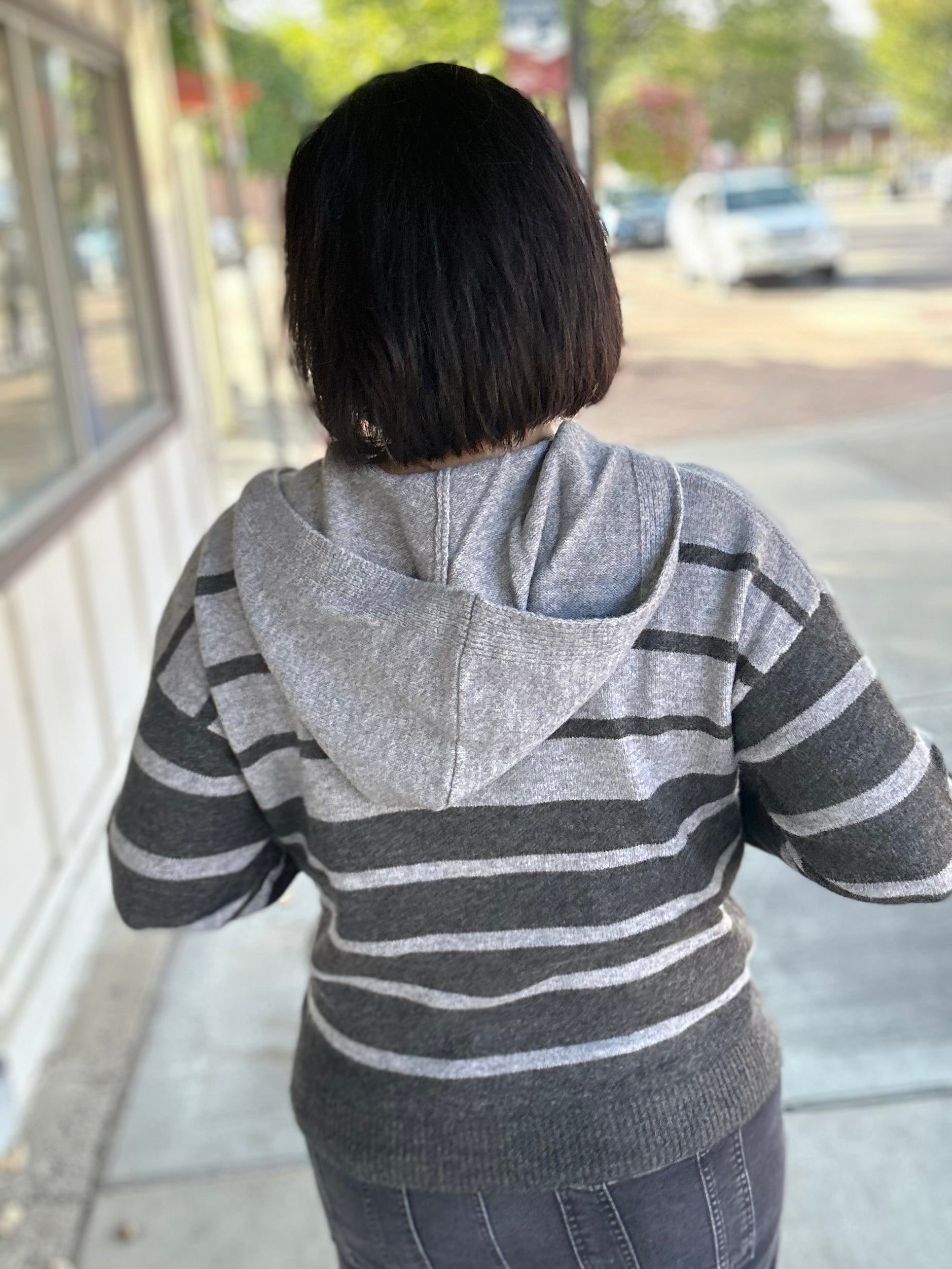Charcoal Color Block Button Hoodie Top - Sweater STACCATO