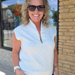 Grey Collared Half Zip Sleeveless Top Tops- Blouses STAR DROP
