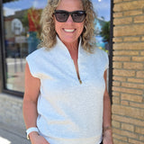 Grey Collared Half Zip Sleeveless Top Tops- Blouses STAR DROP