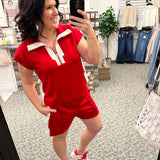 Red Zip Detail Lounge Set Bottoms - Shorts JODIFL