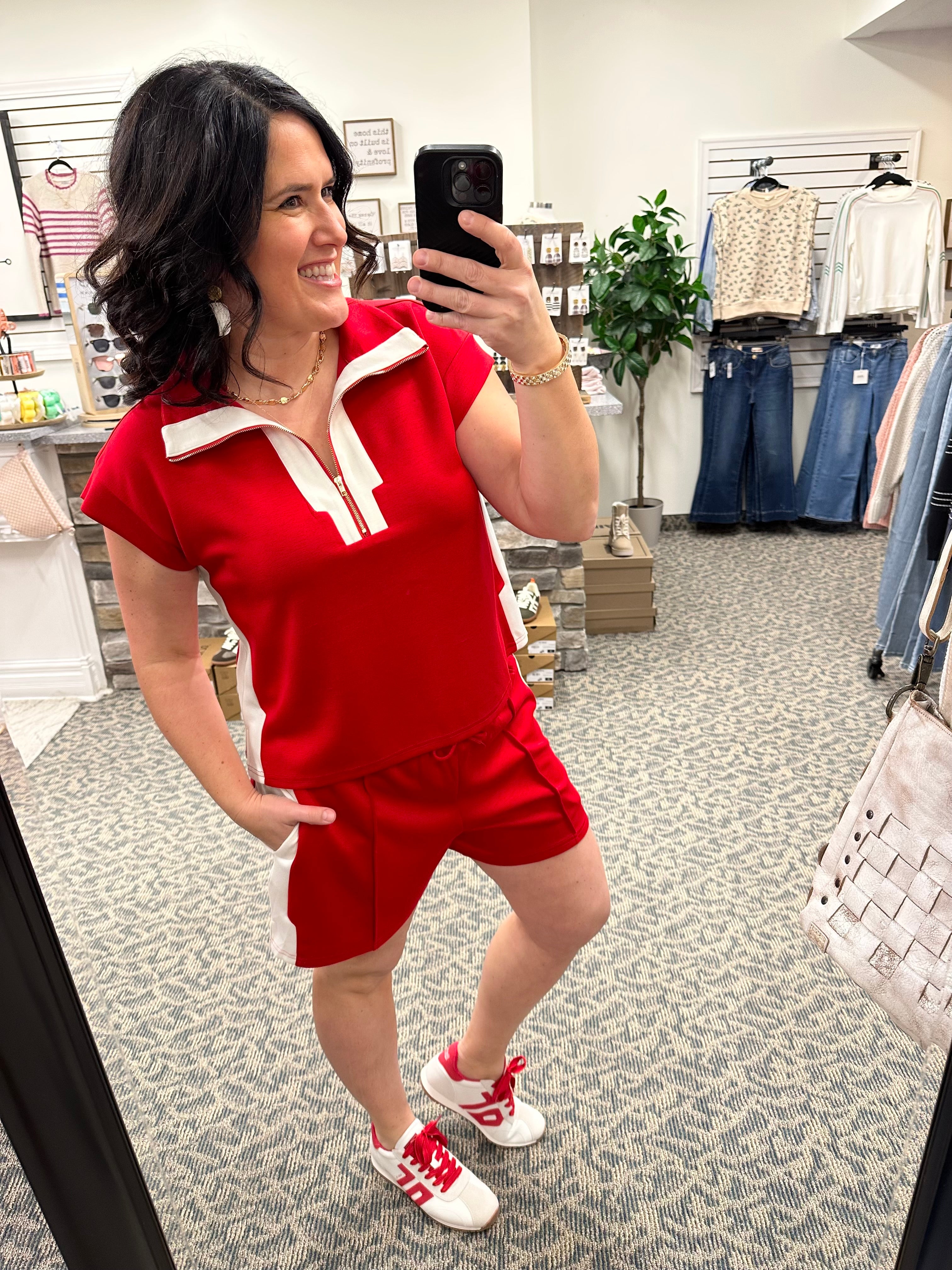 Red Zip Detail Lounge Set Bottoms - Shorts JODIFL