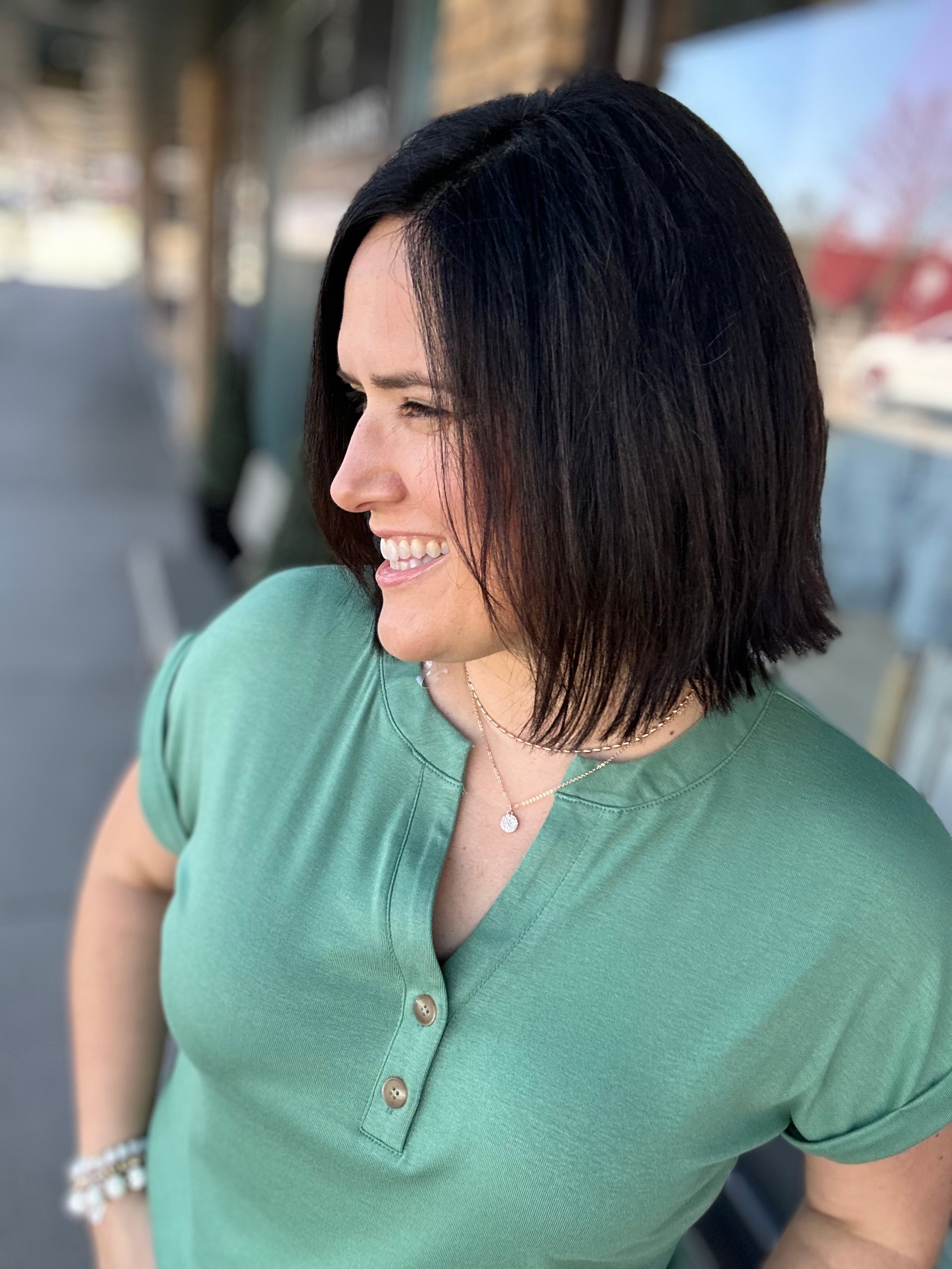 Green Henley Top Top - Tee STACCATO