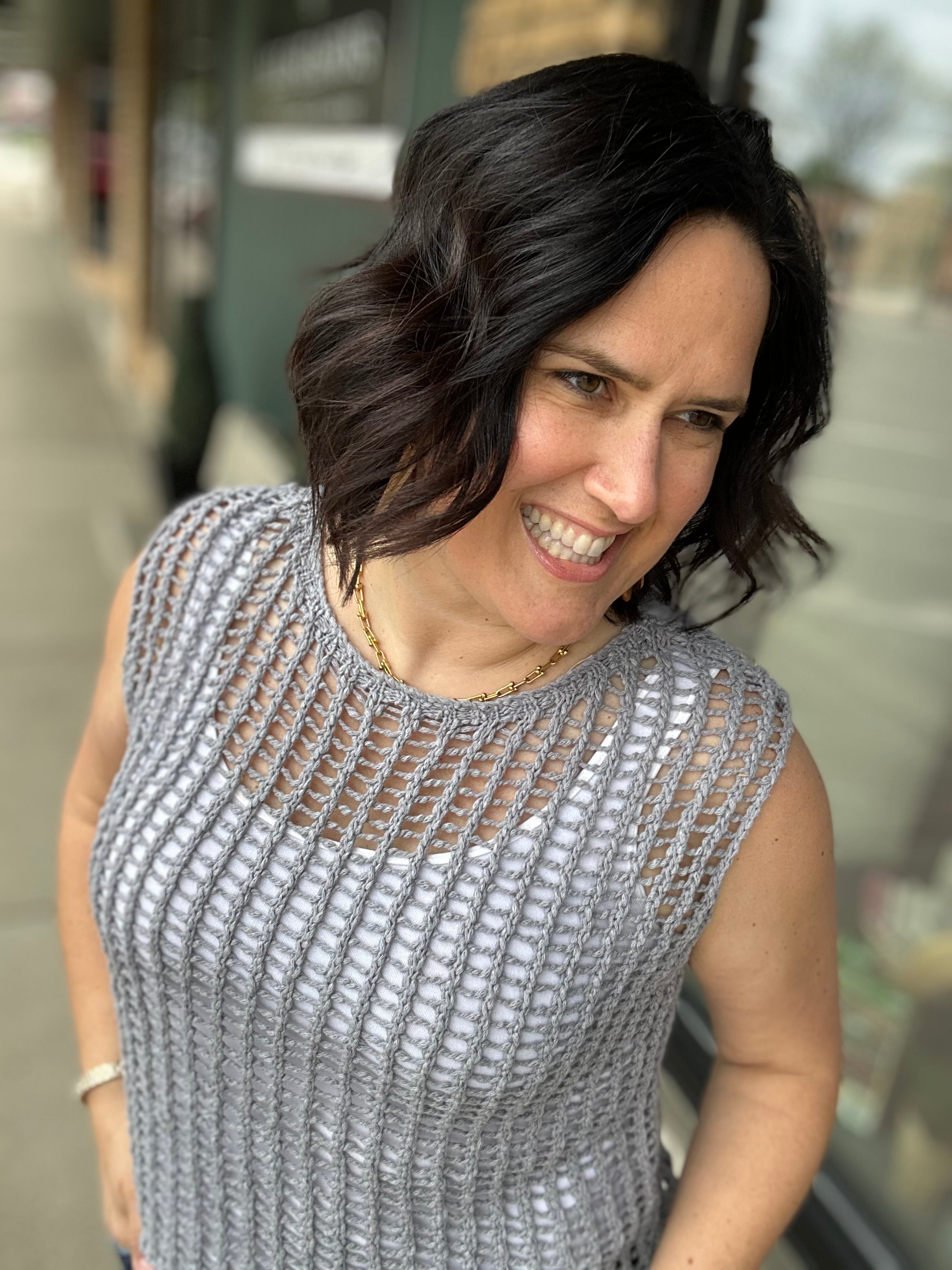 Grey Chunky Open Stitch Sweater Vest Top - Sweater DOE & RAE