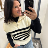 Ivory Striped Half Zip Sweater Top Top - Sweater DOE & RAE