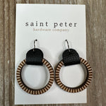 Textured Small Circle Earrings w/ Black Leather Jewelry - Earrings St. Peter Hardware