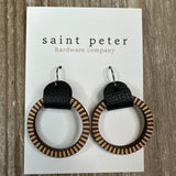 Textured Small Circle Earrings w/ Black Leather Jewelry - Earrings St. Peter Hardware