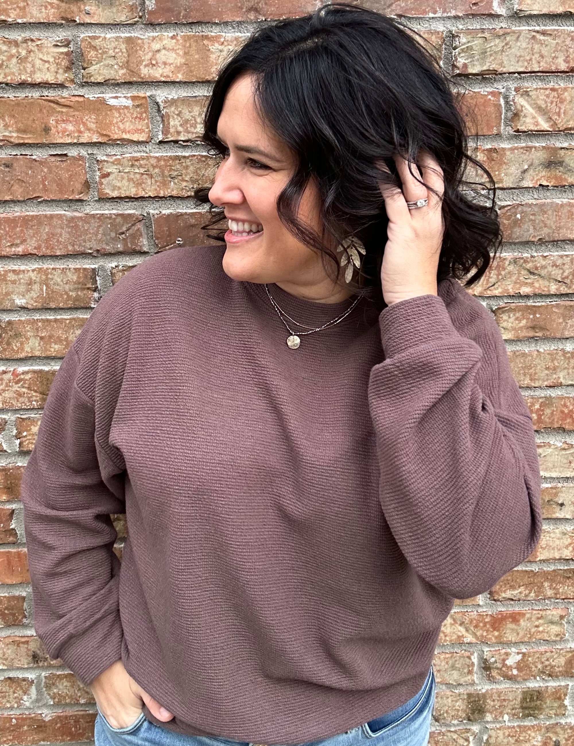 Brown Cloudy Knit Long Sleeve Top Top - Sweatshirt TRES BIEN