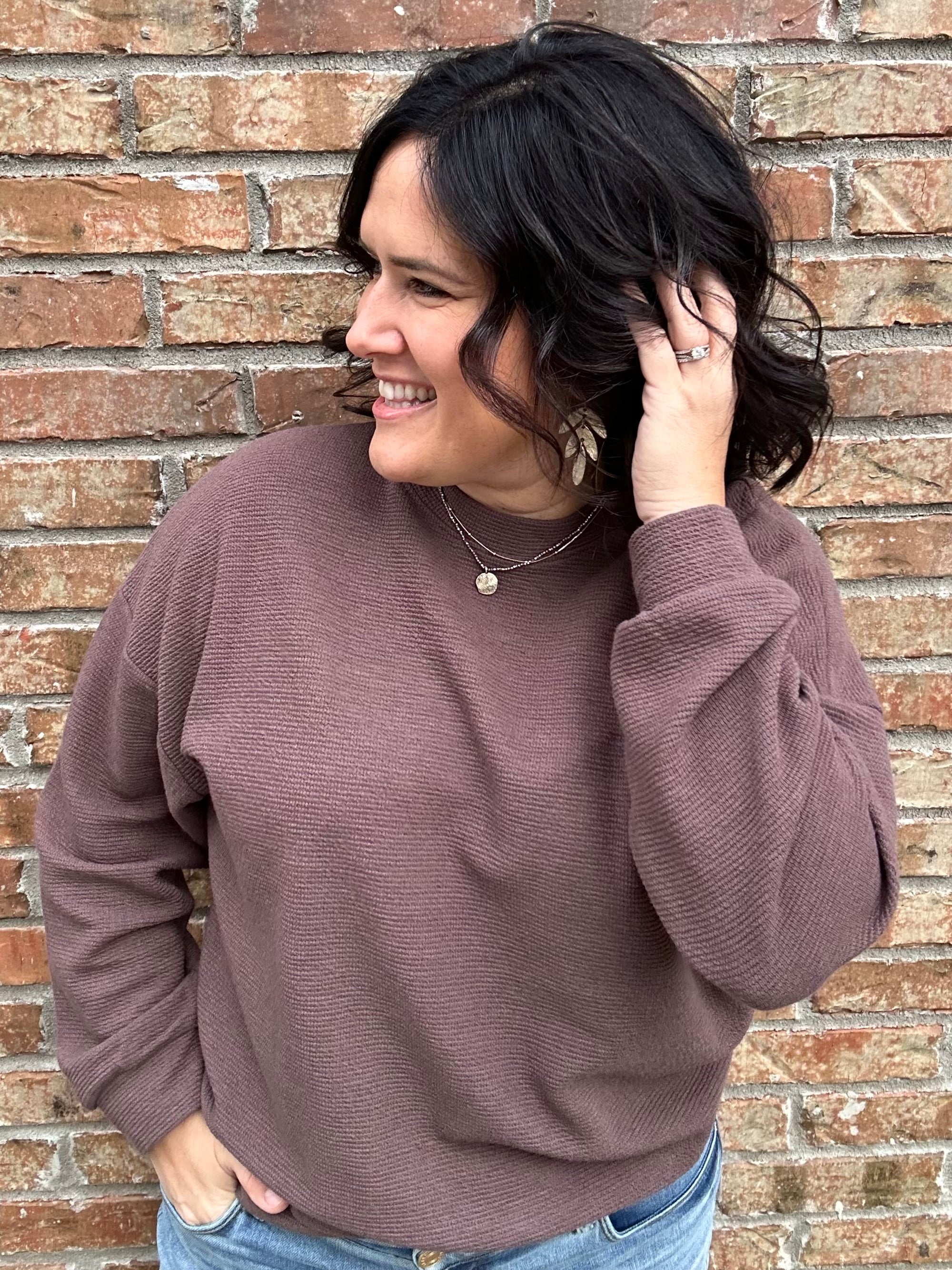 Brown Cloudy Knit Long Sleeve Top Top - Sweatshirt TRES BIEN