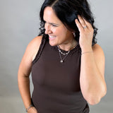 Espresso Ruffle Tank Tops- Tanks DOE & RAE