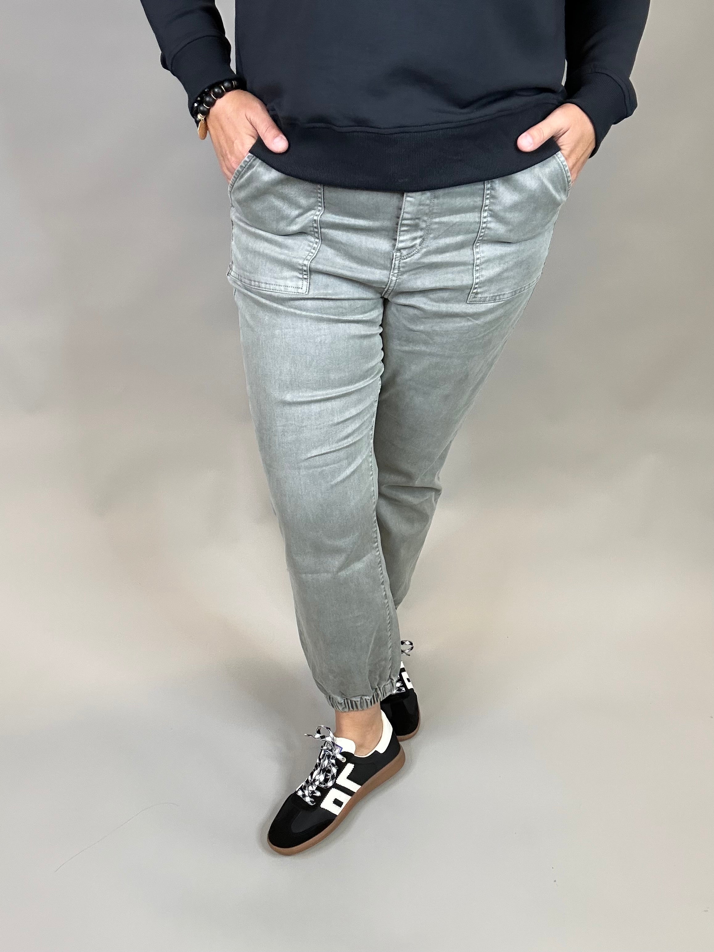 Ash Grey Cropped Jogger Bottom- Pants MICA DENIM