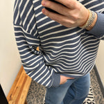 Denim Cloudy Knit Stripe Sweatshirt Top- Sweatshirt TRES BIEN