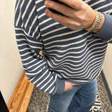 Denim Cloudy Knit Stripe Sweatshirt Top- Sweatshirt TRES BIEN