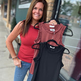 Black Ruffle Trim Ribbed Tank