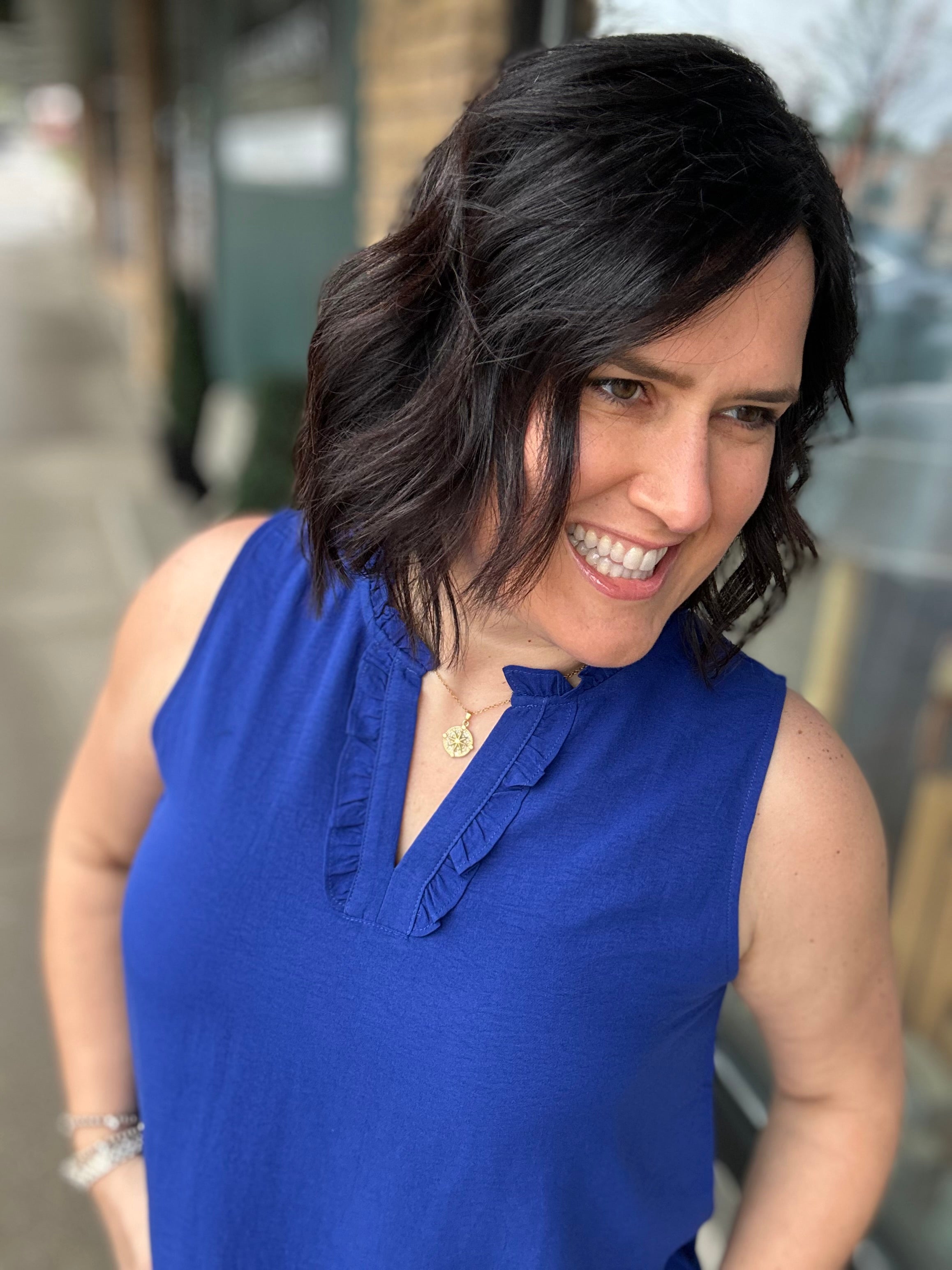 Royal Ruffle V Neck Sleeveless Tops- Blouses STACCATO