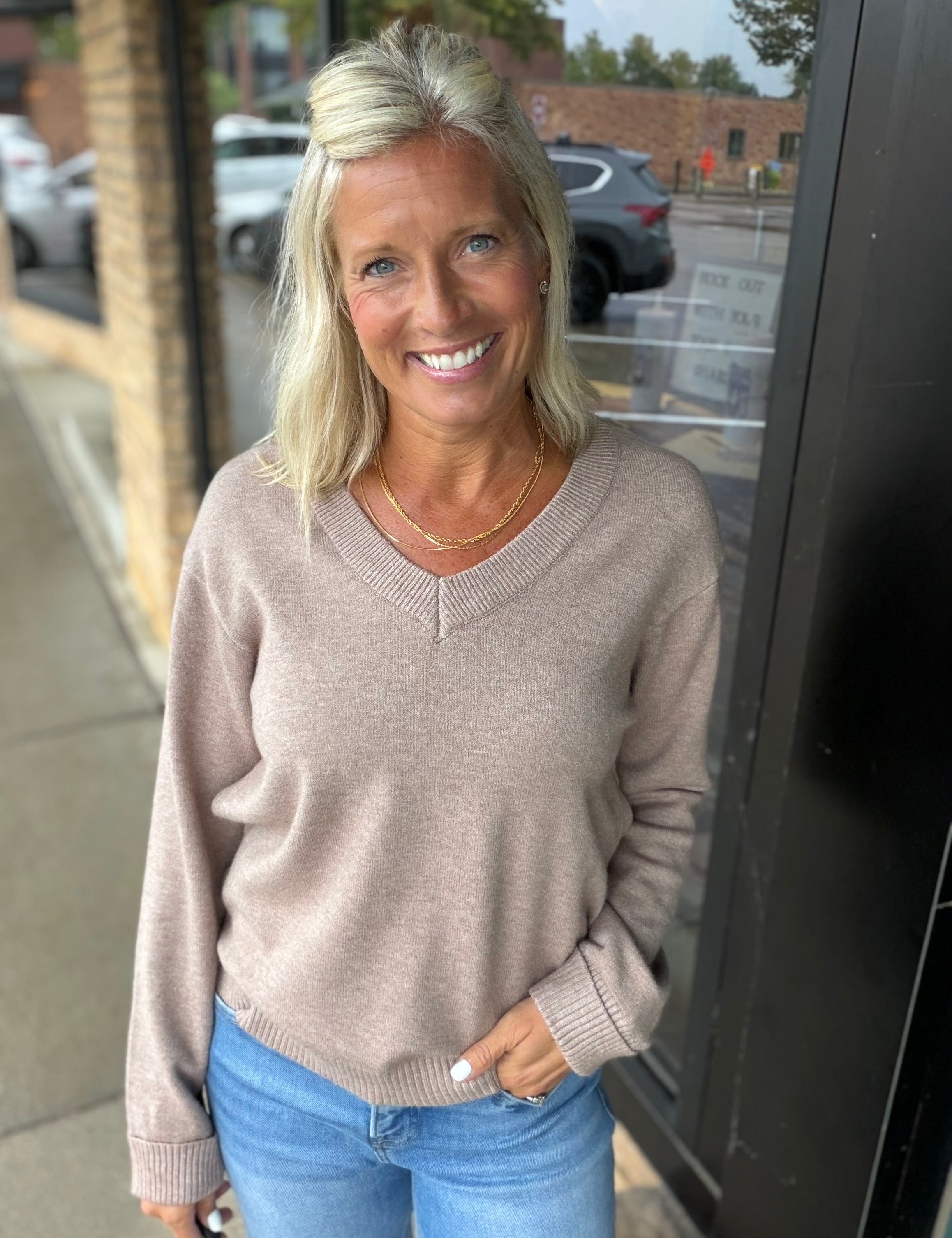 Mocha V-Neck Sweater Mable