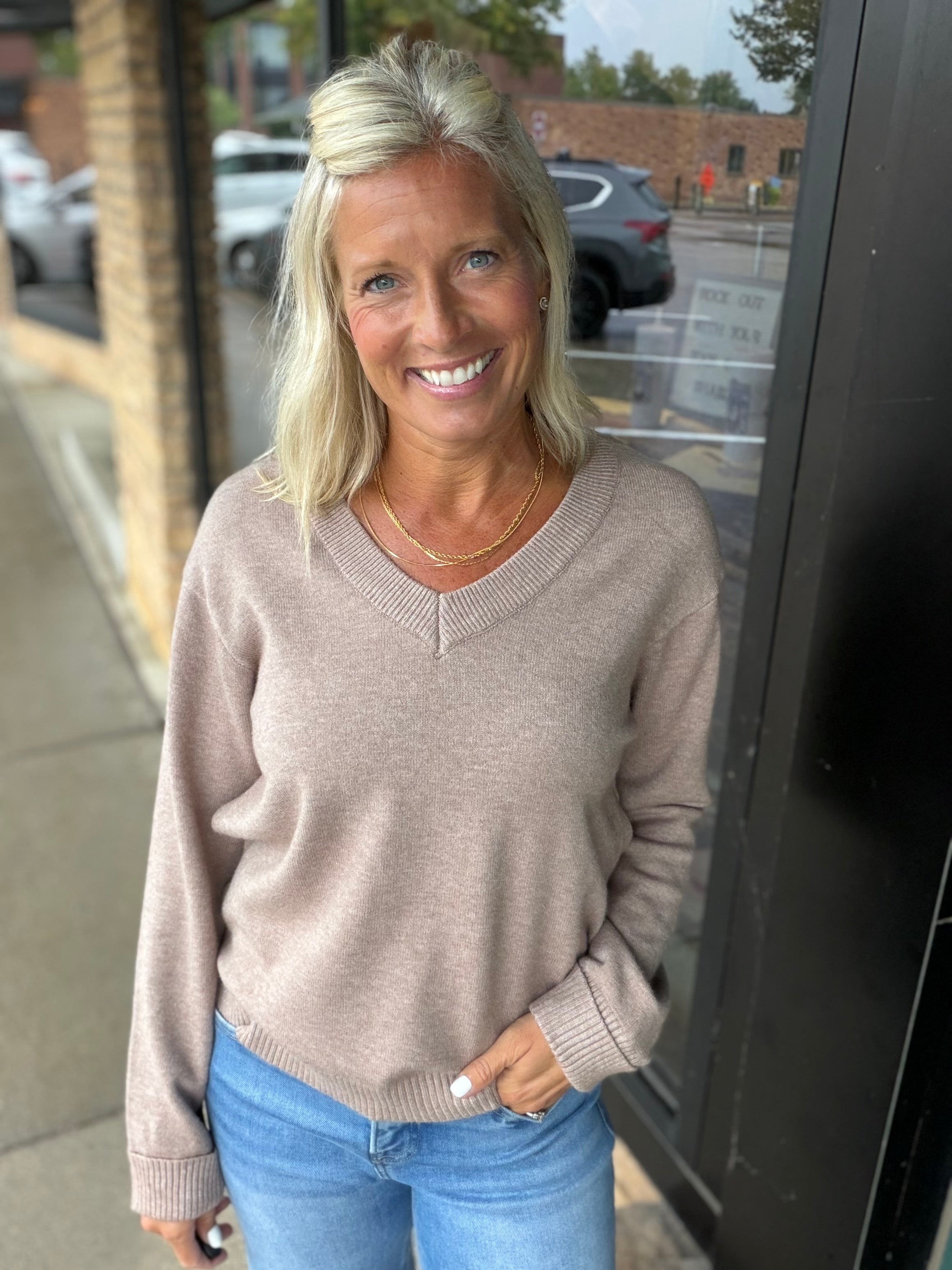 Mocha V-Neck Sweater Mable