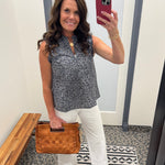 Navy Floral Poplin Top Tops- Blouses DOE & RAE