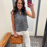 Navy Floral Poplin Top Tops- Blouses DOE & RAE