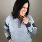 Navy Striped Henley Pullover Top - Sweatshirt STACCATO