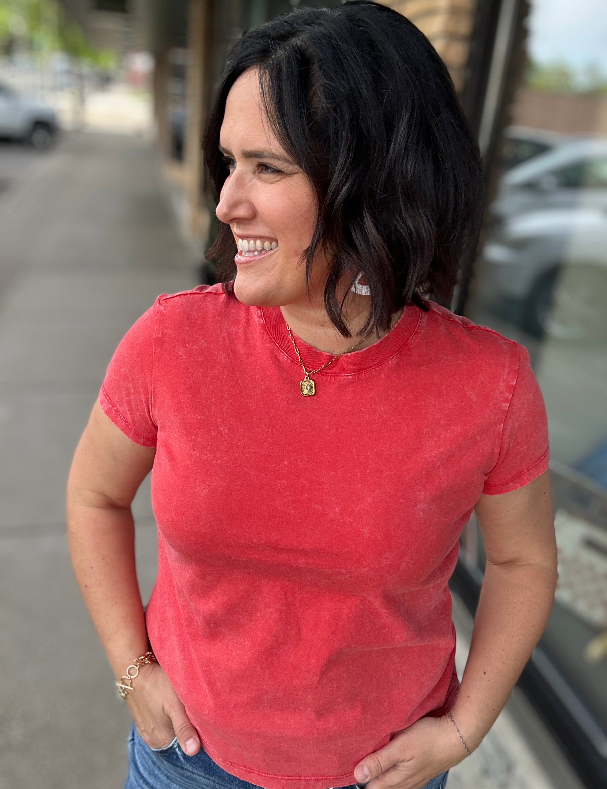 Red Mineral Wash Tee Top - Tee FLAG AND ANTHEM